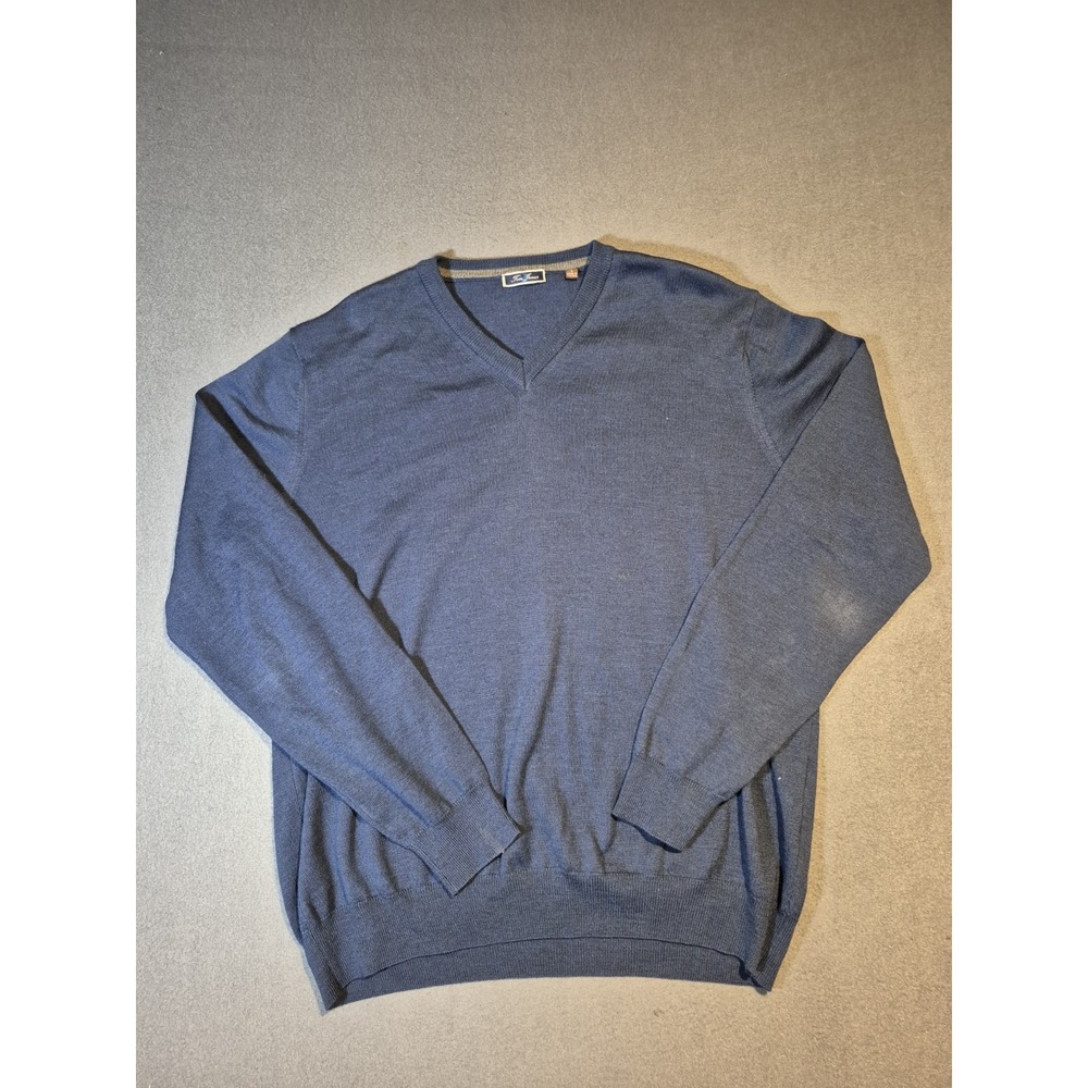 Tom James Sweater Mens Large V-Neck 100% Merino Wool Traveler Soft‎ Blue